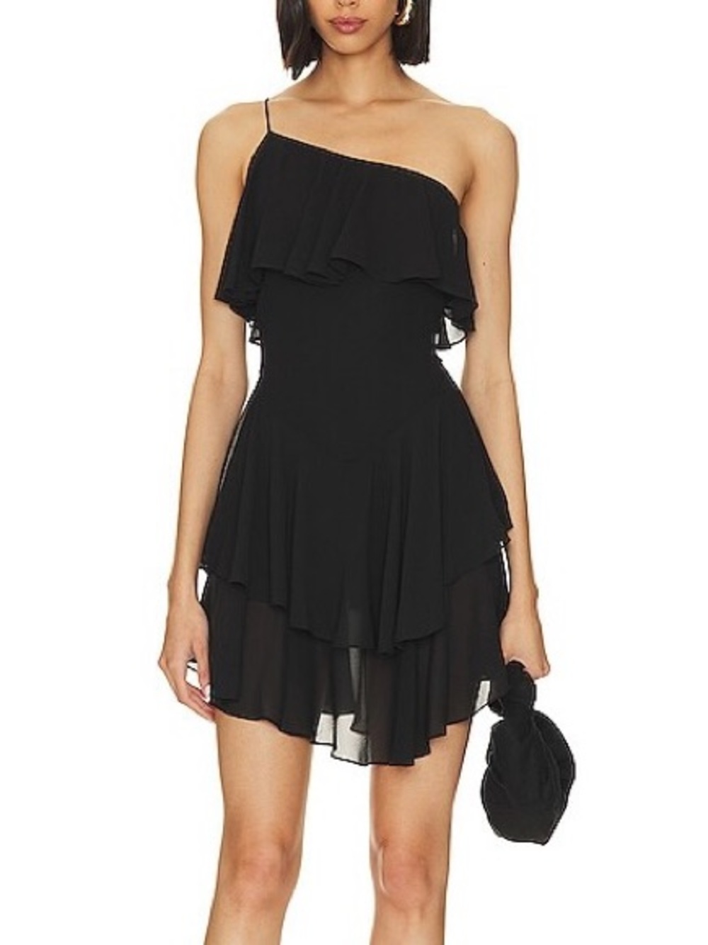 Ronny Kobo Miles Dress Black Sz XS NWT One Shoulder Ruffled Asymmetric Cocktail